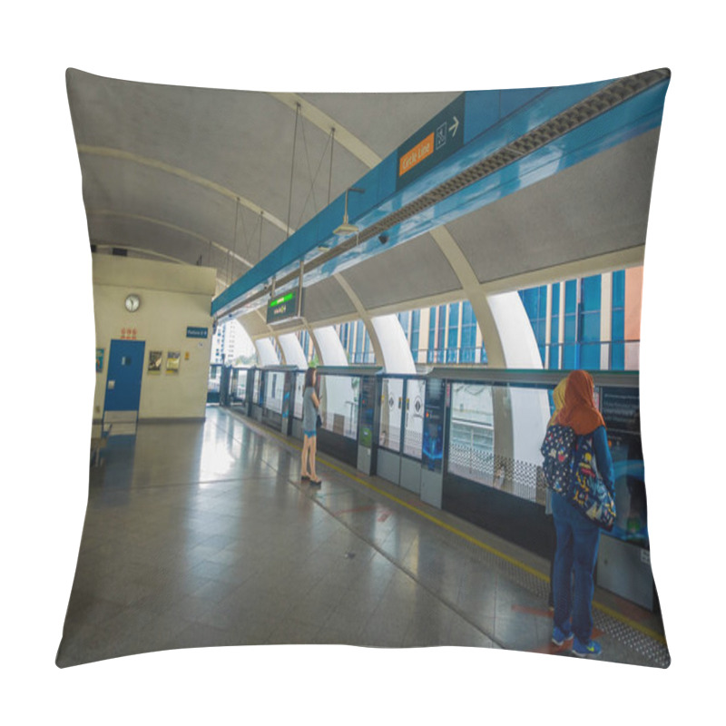 Personality  SINGAPORE, SINGAPORE - JANUARY 30, 2018: Unidentified People Waiting For The Train, Mass Rapid Transit MRT Train Through The City Centre. Opened In 1987 The MRT Has A Daily 2.8 Million Passengers Pillow Covers