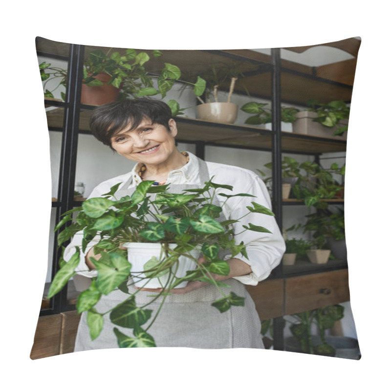 Personality  A Gardener Cares For Her Plants, Enjoying The Peaceful Atmosphere Of Her Studio. Pillow Covers