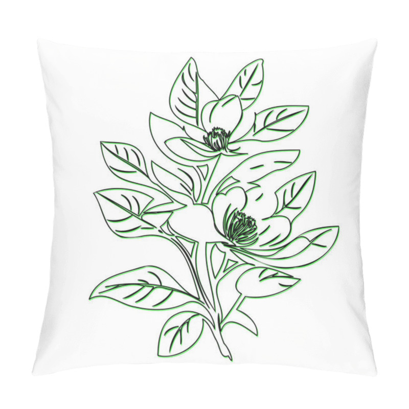 Personality  Line Art Drawing Of Magnolia Flowers And Leaves Pillow Covers