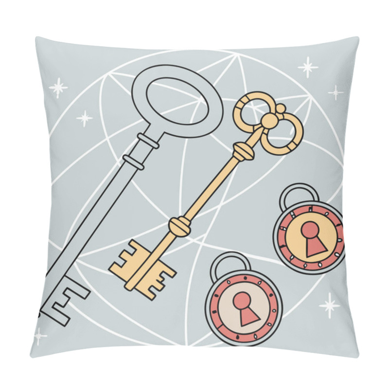 Personality  A Creative Vector Featuring Encrypted Keys Arranged In Intricate Geometric Designs, Symbolizing Digital Security And Encryption. Pillow Covers