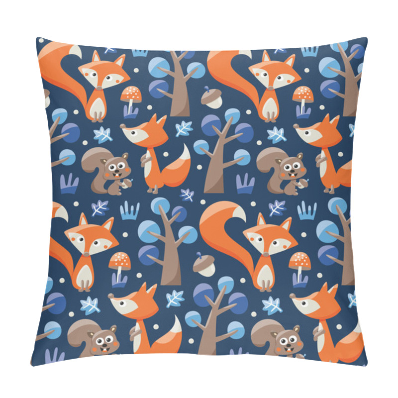 Personality  Seamless Pattern With Foxes, Squirrels, Trees, Acorns Pillow Covers