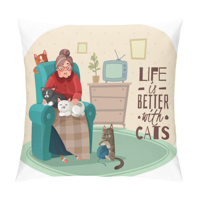 Personality  Lady In Armchair Cats Illustration Pillow Covers