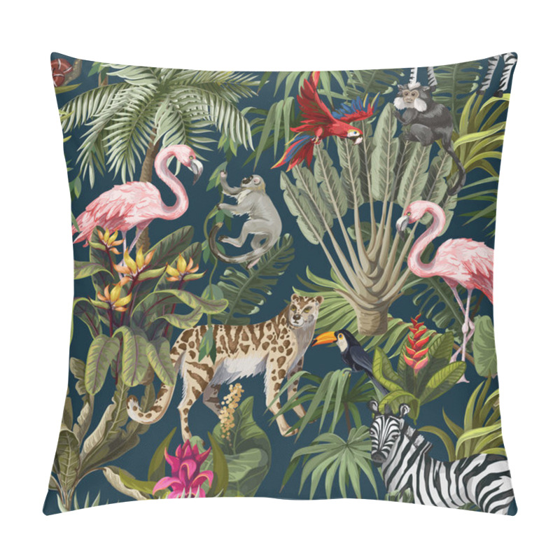 Personality  Seamless Pattern With Jungle Animals, Flowers And Trees. Vector. Pillow Covers