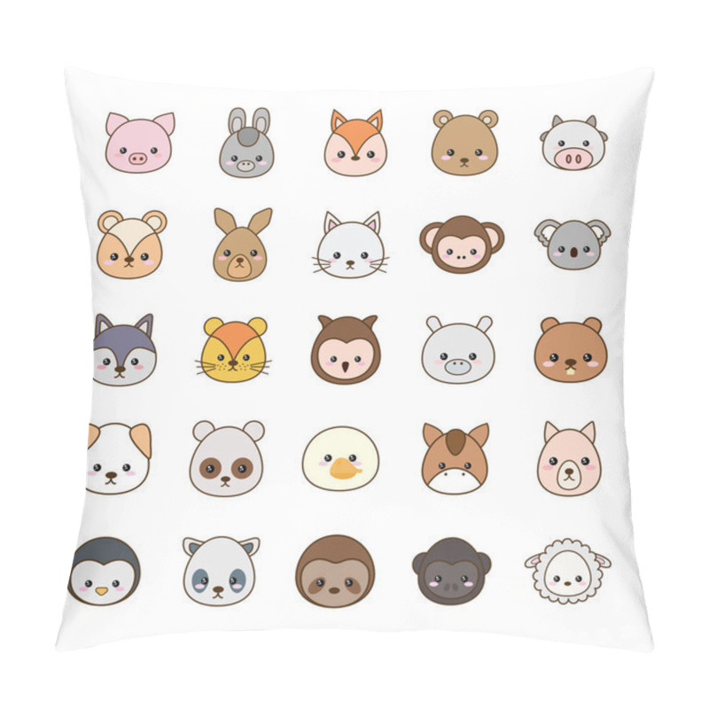 Personality  Cute Kawaii Animals Cartoons Line And Fill Style Icon Set Vector Design Pillow Covers