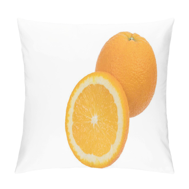 Personality  Natural Orange Fruit With Cut In Half And Isolated On White Background Pillow Covers