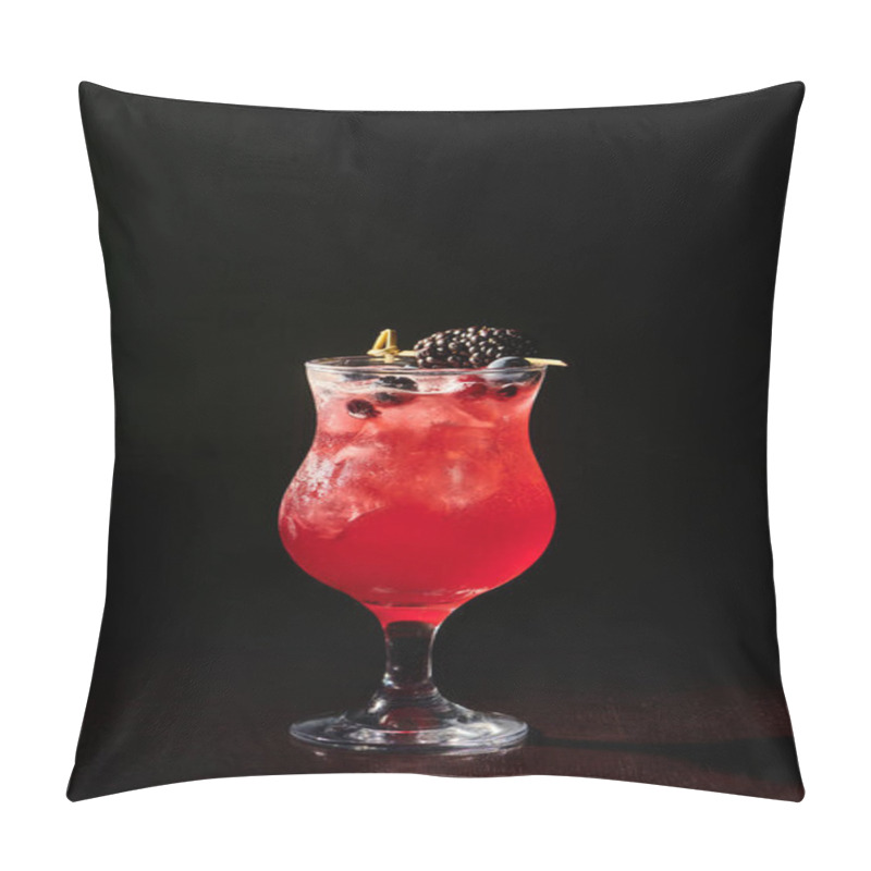 Personality  Sophisticated Berry Blues Cocktail With Blackberry Garnishing On Black Background, Concept Pillow Covers