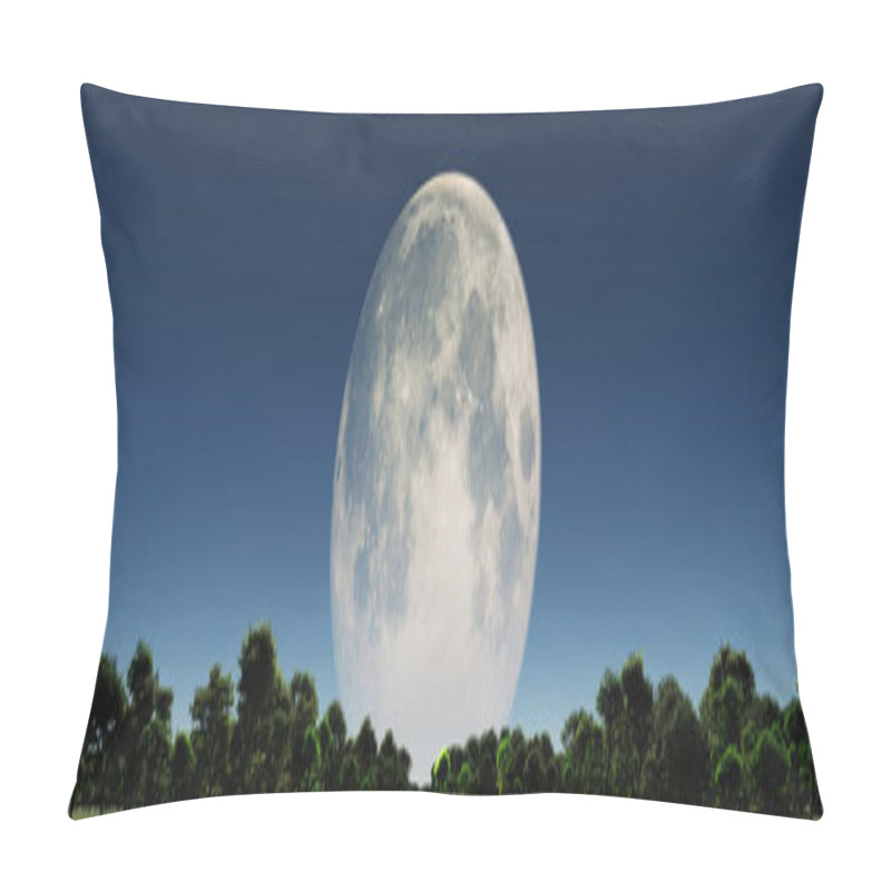 Personality  Surreal Digital Art. Green Forest And Giant Moon At The Horizon. Pillow Covers