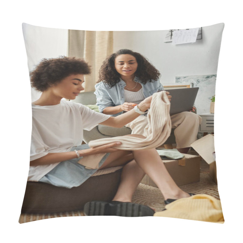 Personality  Two Partners Joyfully Transform Old Garments Into New Creations. Pillow Covers