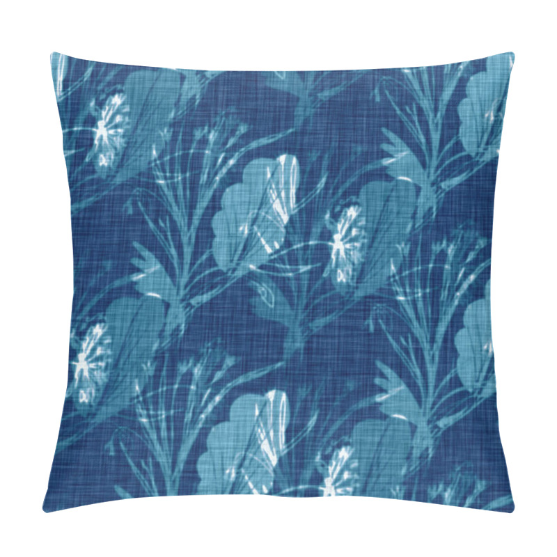 Personality  Cyanotypes Blue White Botanical Linen Texture. Faux Photographic Leaf Sun Print Effect For Trendy Out Of Focus Fashion Swatch. Mono Print Foliage In 2 Tone Color. High Resolution Repeat Tile.  Pillow Covers