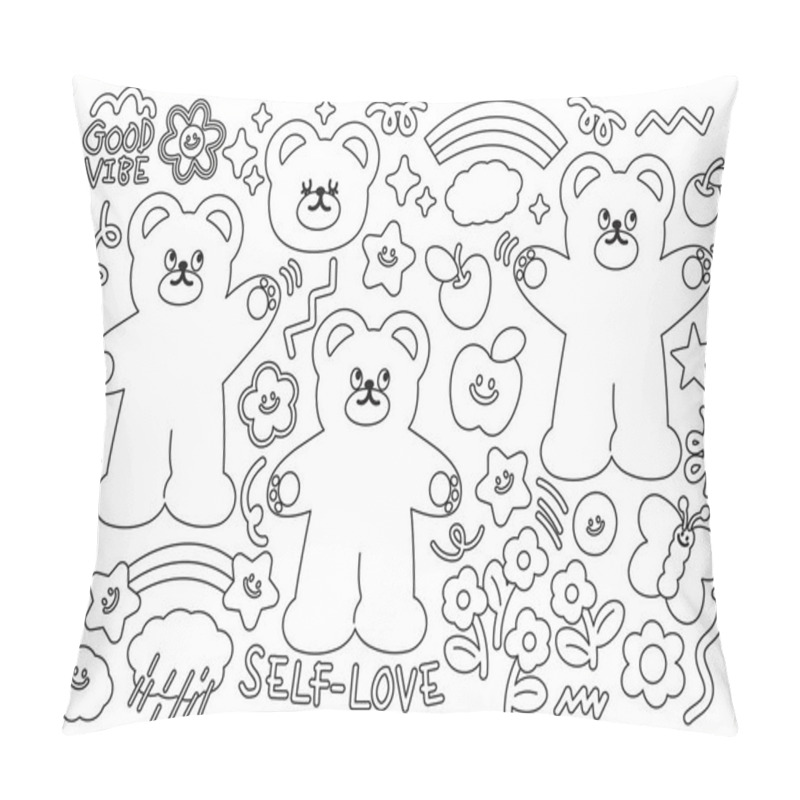 Personality  Outline Of Teddy Bear, Butterfly, Cherry, Flowers, Star, Apple, Rainbow For Cartoon Character, Comic, Mascot, Greeting Card, Animals, Zoo, Souvenir Shop, Cute Patch, Kid Colouring Book, Art, Painting, Colouring Page, Sketch, Tattoo, Spring, Summer Pillow Covers