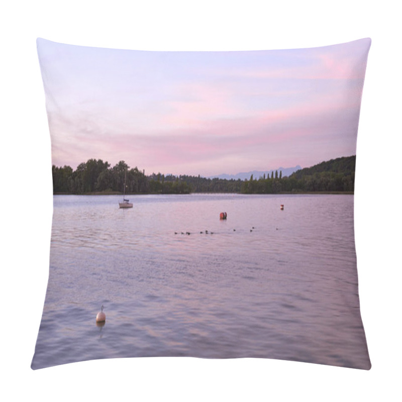 Personality  Experience The Tranquility Of A Sunset Over A Lake With A Pier Extending Into The Calm Water, Surrounded By Sailboats Gently Bobbing On The Surface. This Serene Waterfront Scene Captures The Beauty Of Pillow Covers