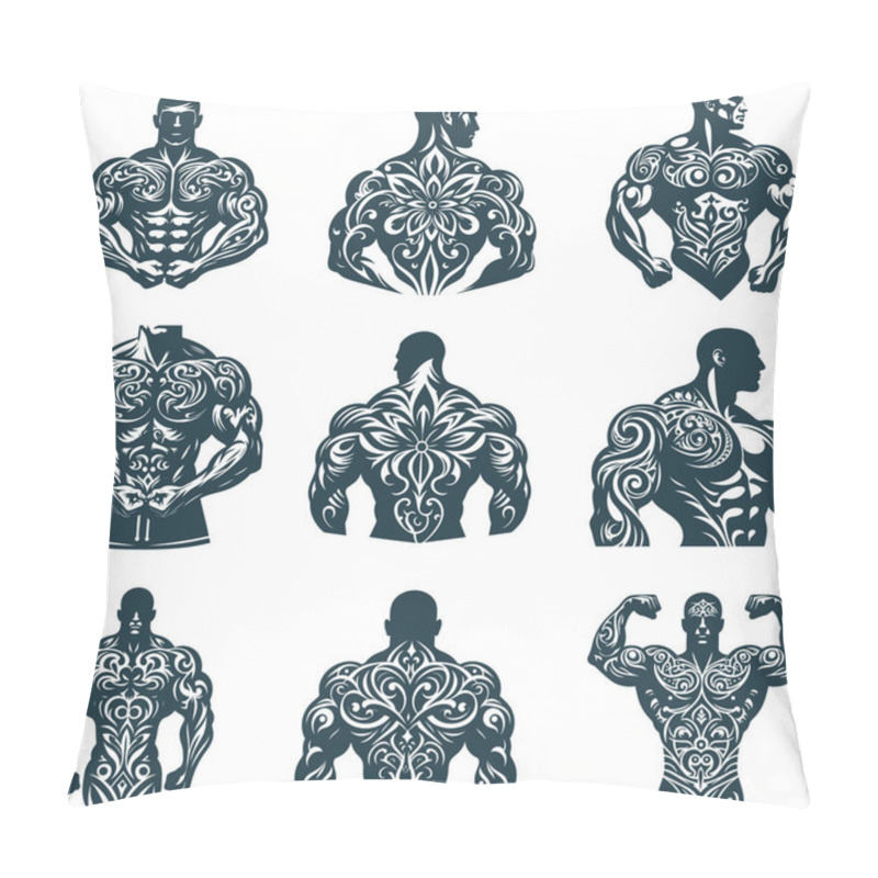 Personality  Decorative Tribal Male Bodybuilder Silhouettes With Ornamental Pattern Design Pillow Covers