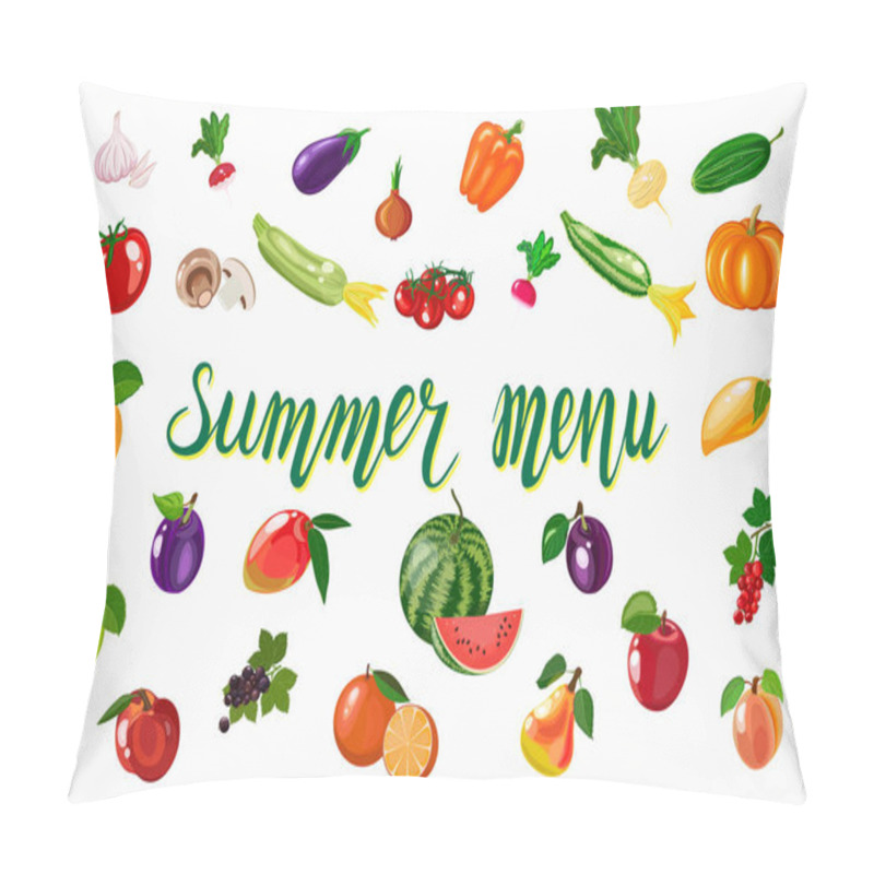 Personality  Vector Illustration Set Of Fruits And Vegetables. Organic Fresh Fruits Flat Design Pillow Covers