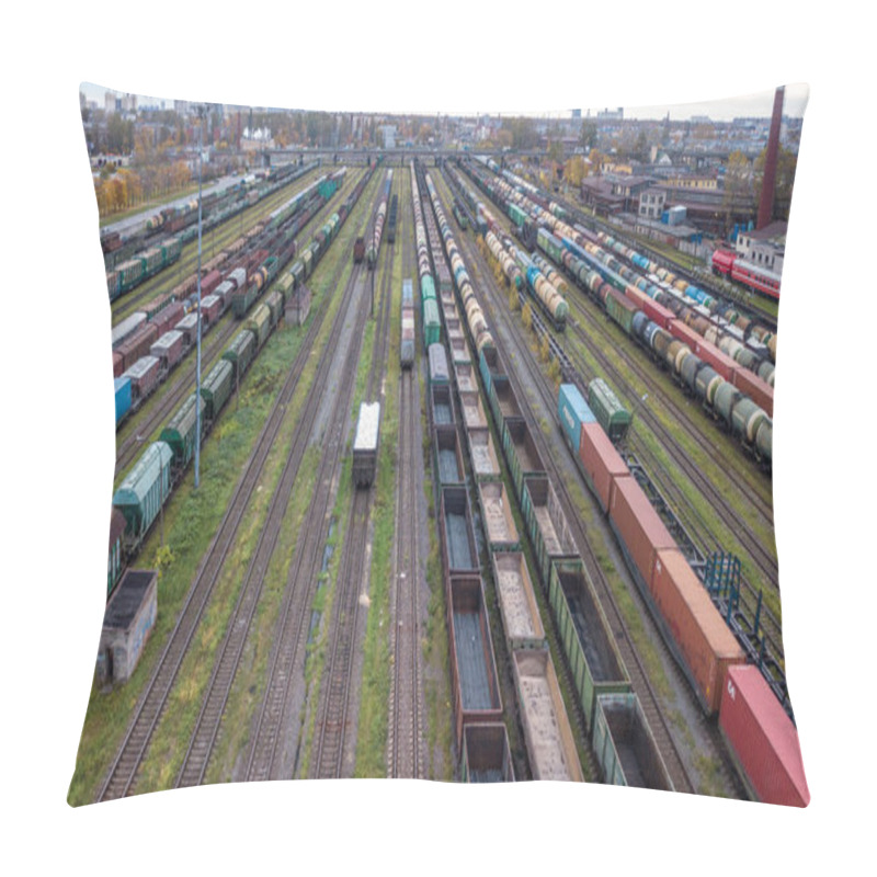 Personality  Old Steam Locomotives And Freight Cars At The Railway Station Pillow Covers