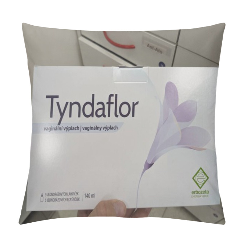 Personality  Prague, Czech Republic - July 10 2024: TYNDAFLOR Box Of Medication With METRONIDAZOLE And CLOTRIMAZOLE Active Substances By TEVA, Used For Treatment Of Vaginal Infections. Pillow Covers