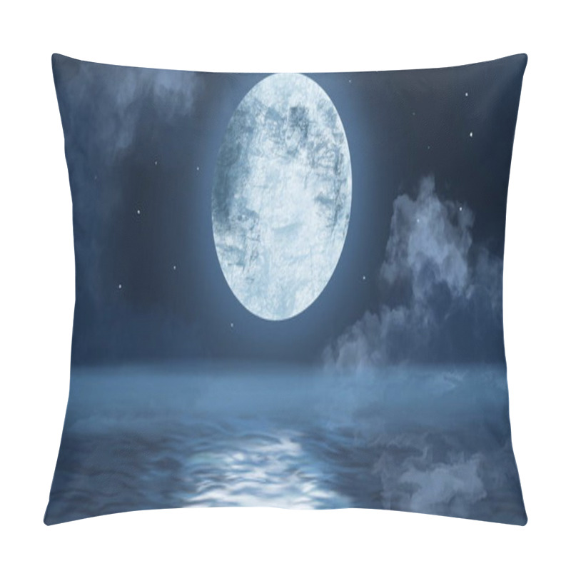 Personality  Image Of A Black Silhouette Of Santa Claus In Sleigh Being Pulled By Reindeers With Full Moon In The Background. Pillow Covers