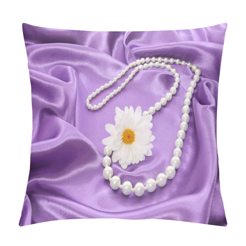 Personality  Pearl Necklace With Chamomile Flower On Violet Silk Fabric, Romantic Present Pillow Covers