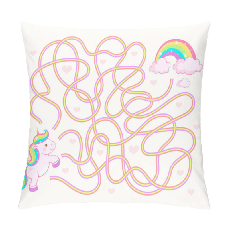 Personality  Help Unicorn Cub Find Path To Rainbow. Labyrinth. Maze Game For Kids Pillow Covers