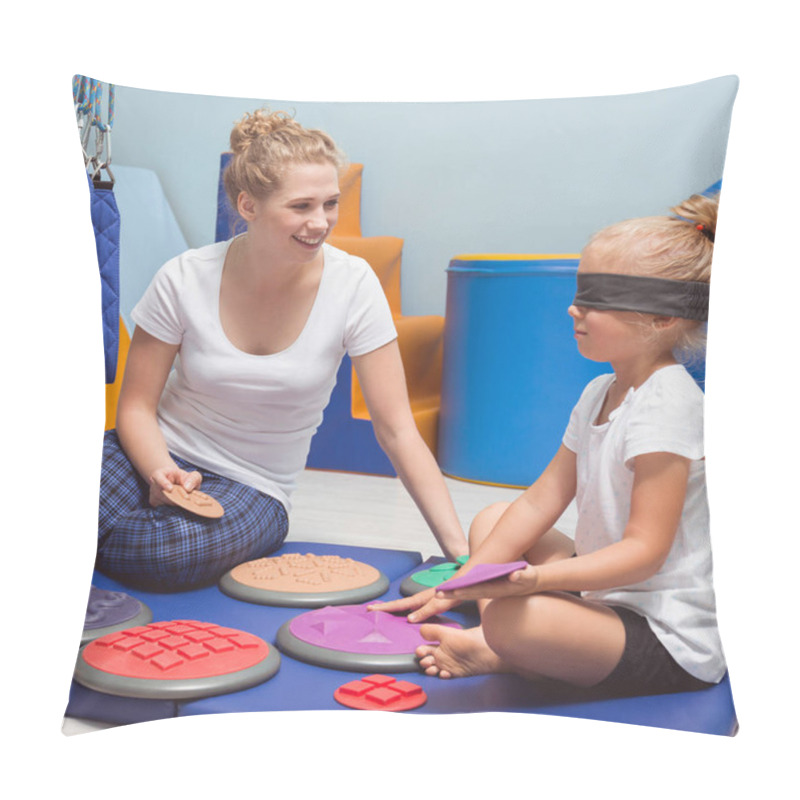 Personality  Child With A Band On Eyes During Therapy Pillow Covers