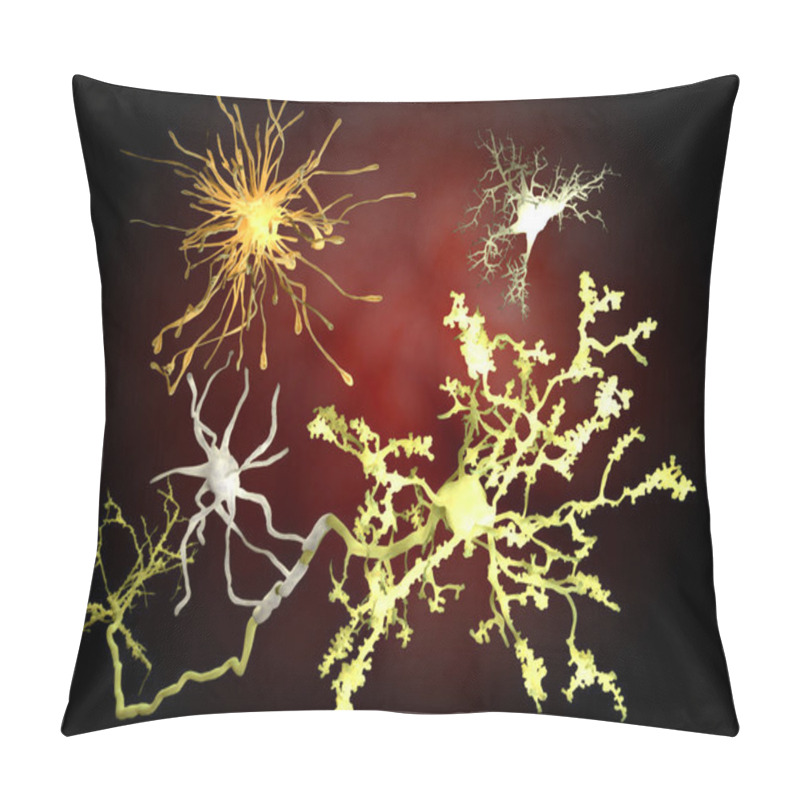 Personality  The Main Cells Of The Brain: Yellow: Neurons; Orange: Astrocytes; Grey: Oligodendrocytes; White: Microglia, Brain Cells. Illustration Pillow Covers