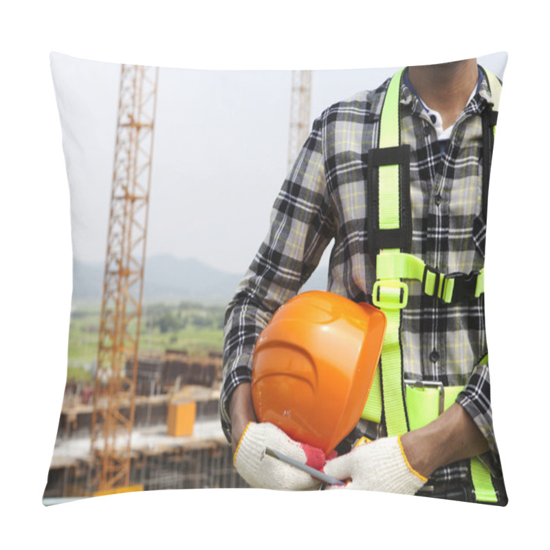 Personality  Close Up Construction Worker Holding Helmet Pillow Covers