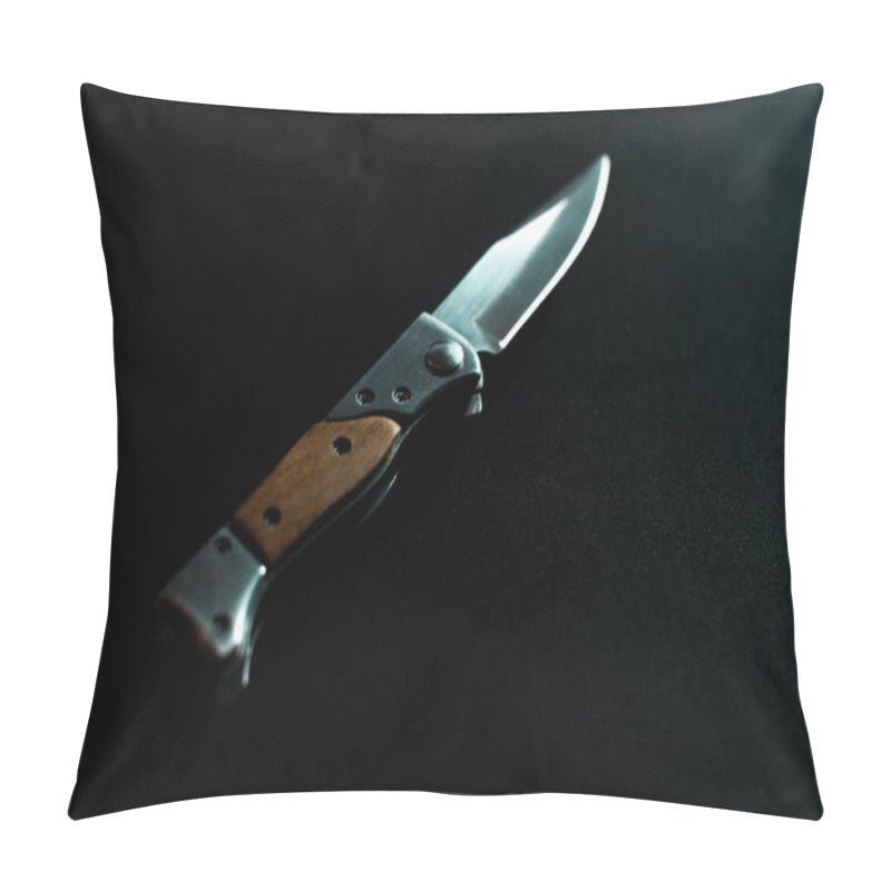 Personality  Folding Knife With Wooden Handle On Dark Background Pillow Covers