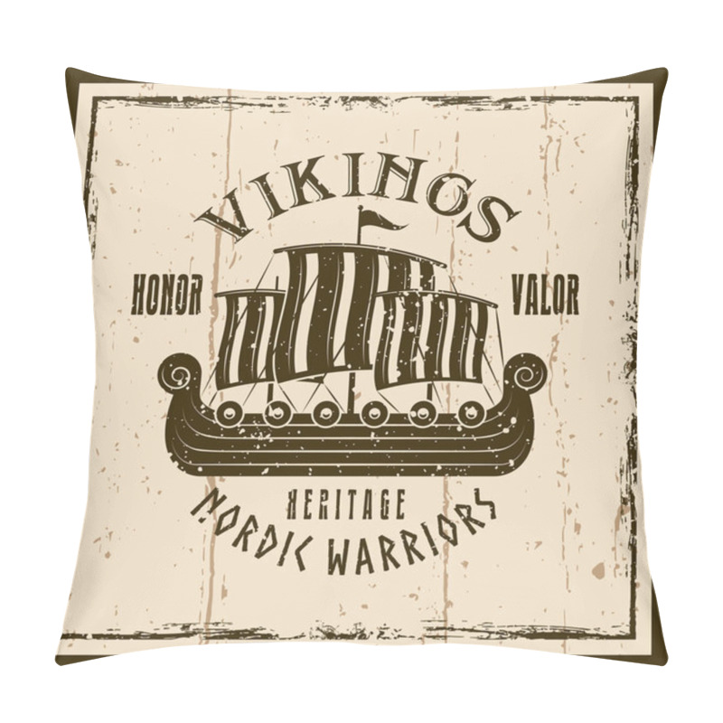 Personality  Vikings Sailship Vector Brown Emblem, Label, Badge Pillow Covers