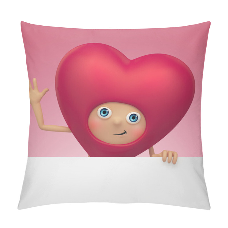 Personality  Funny Red Heart Cartoon Holding Blank Label Banner. Valentine Day Greeting Card Pillow Covers