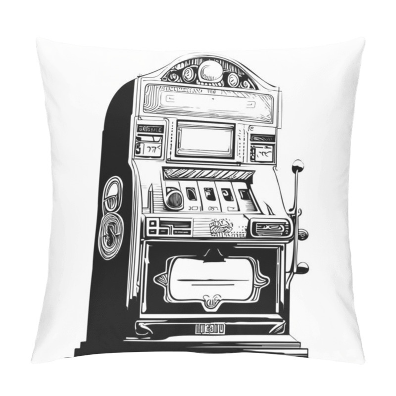 Personality  Casino Slot 777 Machine Hand Drawn Engraving Sketch Vector Illustration Pillow Covers