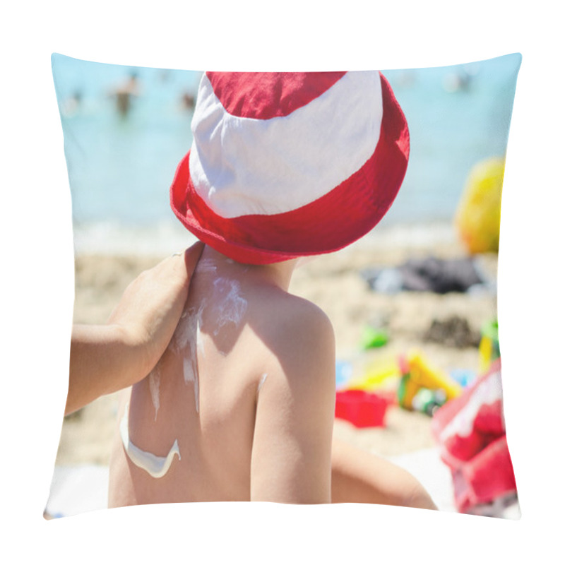 Personality  Young Boy Having Sunscreen Applied Pillow Covers