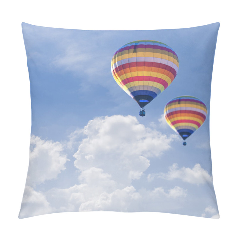 Personality  Hot Air Balloons On Blue Sky Background With White Cloud. Pillow Covers