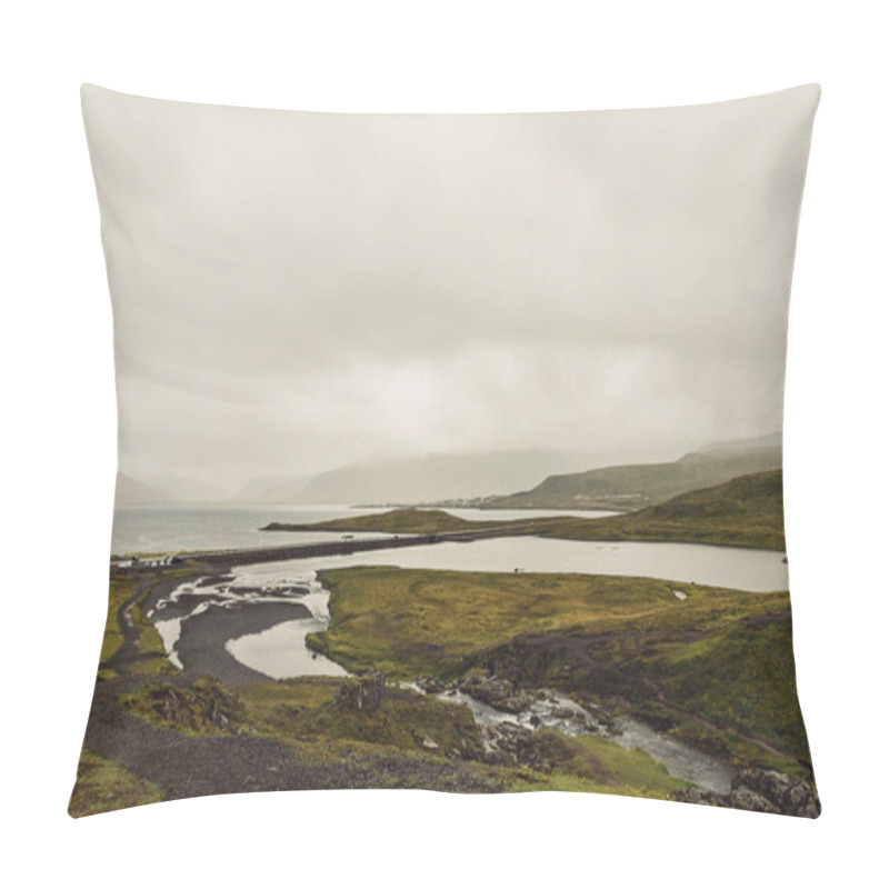 Personality  Amazing Landscape With River And Grassy Hills In Iceland  Pillow Covers