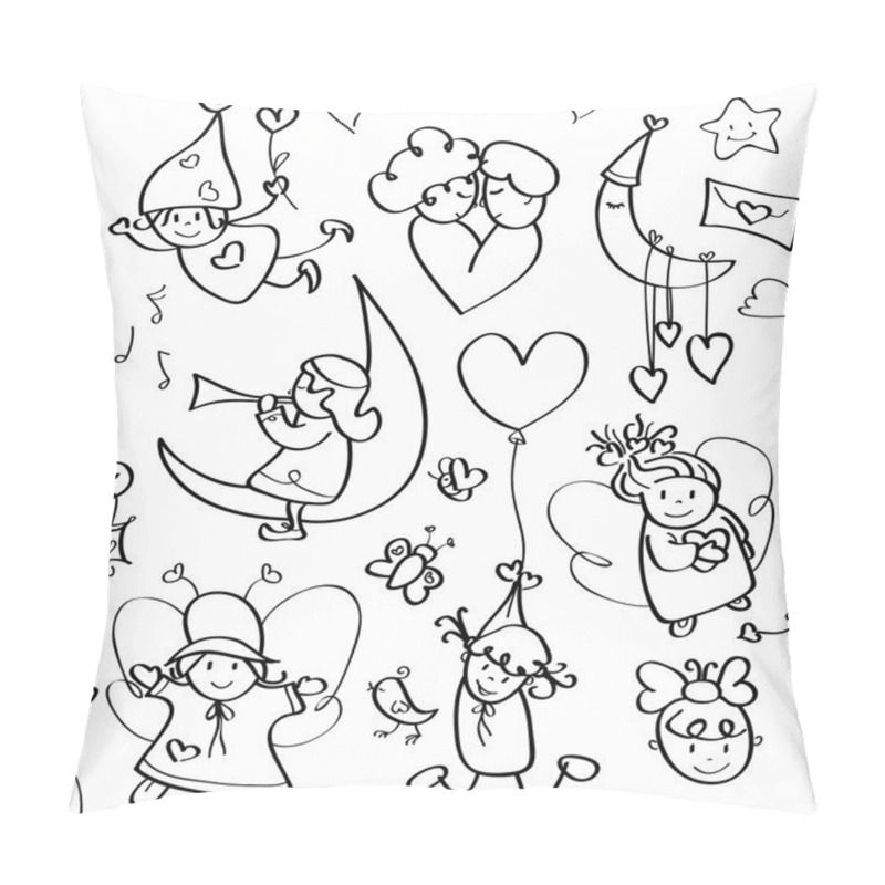 Personality  Vector Silhouettes Cute Angels For Design. Pillow Covers