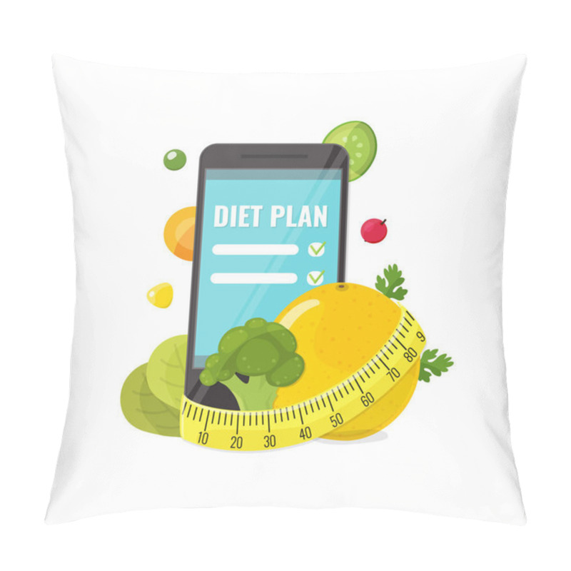 Personality  Phone With App Of Diet Plan, Vegetables And Measuring Tape Pillow Covers