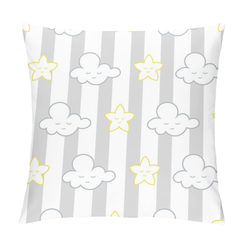 Personality  Vector Clouds And Stars On Stripes Seamless Pattern Background Pillow Covers