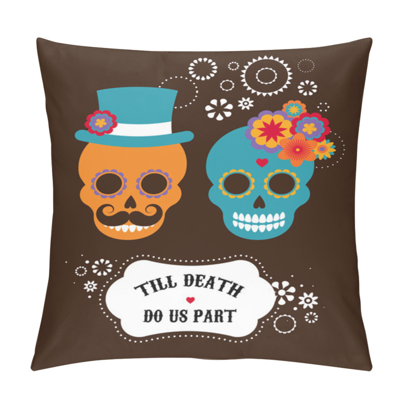 Personality  Mexican Wedding Invitation With Two Hipster Skulls Pillow Covers