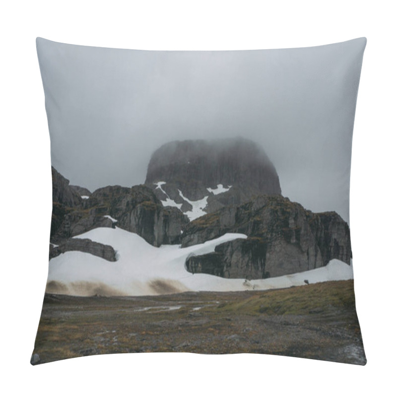 Personality  View Of Rock Formation With Snow  During Foggy Weather, Norway, Hardangervidda National Park Pillow Covers