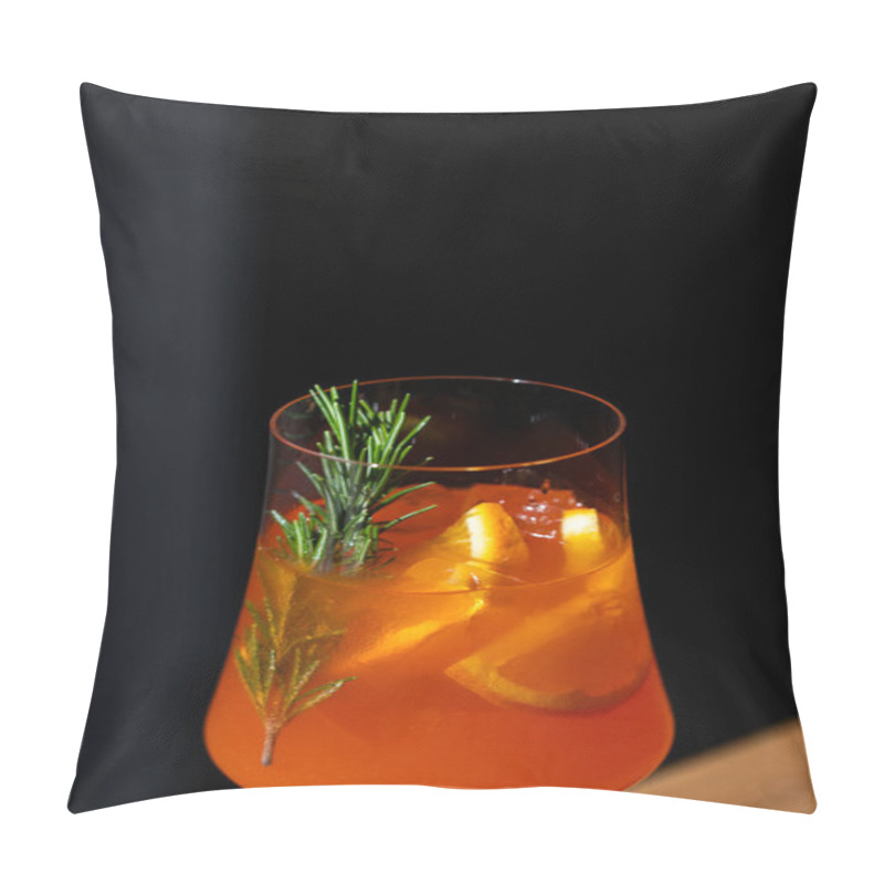 Personality  Refreshing Citrus Cocktail Garnished With Rosemary In A Clear Glass On A Dark Background Pillow Covers