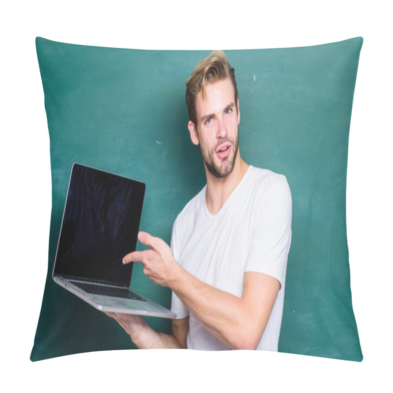 Personality  Apply Online Course For Programmers. Programming Web Development. Student Learn Programming Language. School Teacher Programming With Laptop. Handsome Man Use Modern Technology. Digital Technology Pillow Covers