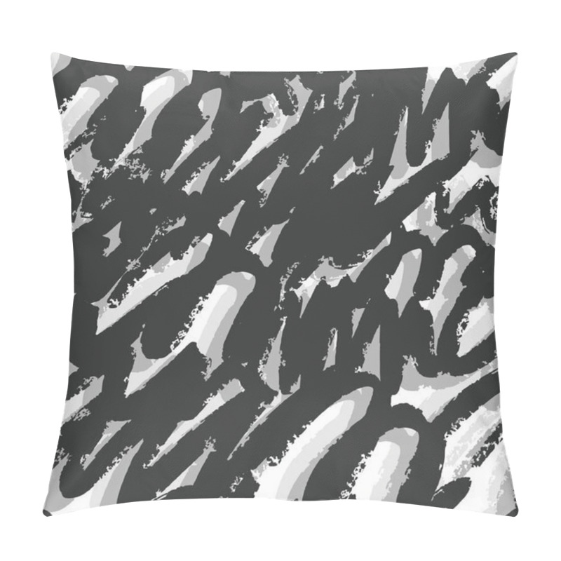 Personality  Hand Drawn Artistic Brush Strokes Seamless Pattern. Black And Silver Ink Backdrop Pillow Covers