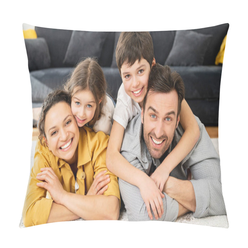 Personality  Portrait Of Happy Multiracial Family At Home Pillow Covers