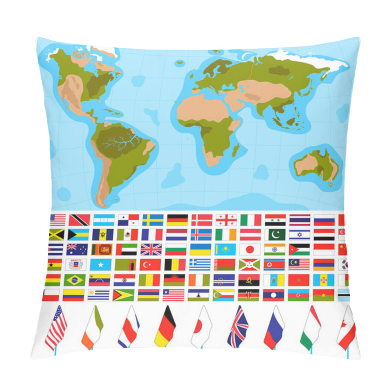 Personality  Flags World Map Vector Illustration Set, Cartoon Flat All Country Laws Independent Symbols Of Different Nations States Collection Pillow Covers