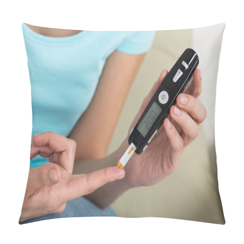 Personality  Woman Checking Blood Sugar Level Pillow Covers