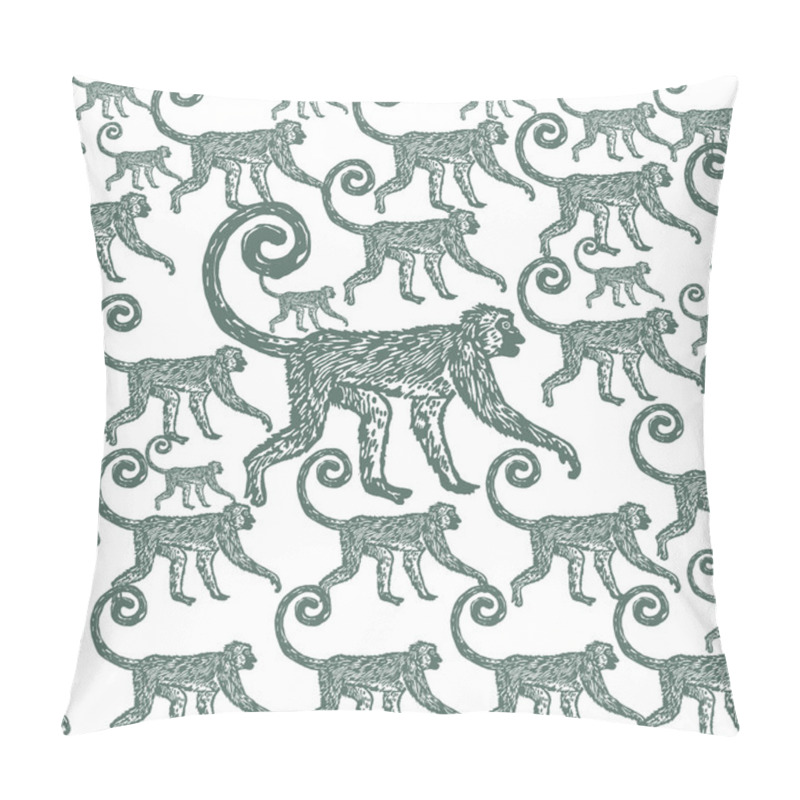 Personality  Linocut Tropical Jungle Monkey Background Pillow Covers