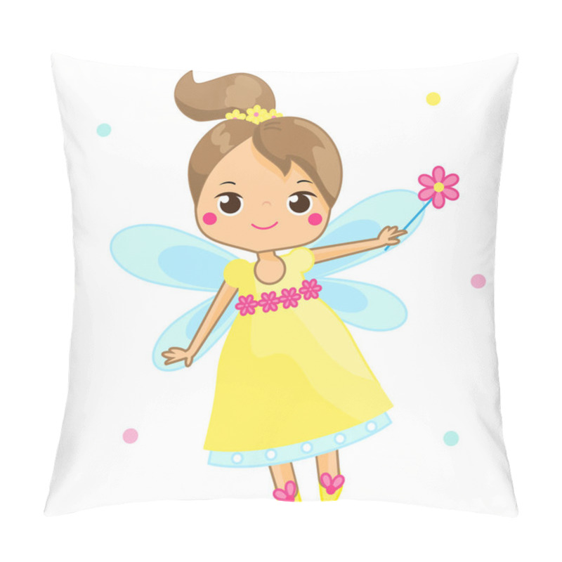 Personality  Cute Fairy Flapping Magic Wand. Cartoon Flying Fairy, Pixie, Elf Character. Vector Illustration Pillow Covers