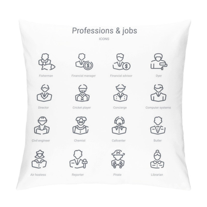 Personality  Set Of 16 Professions & Jobs Concept Vector Line Icons Such As L Pillow Covers