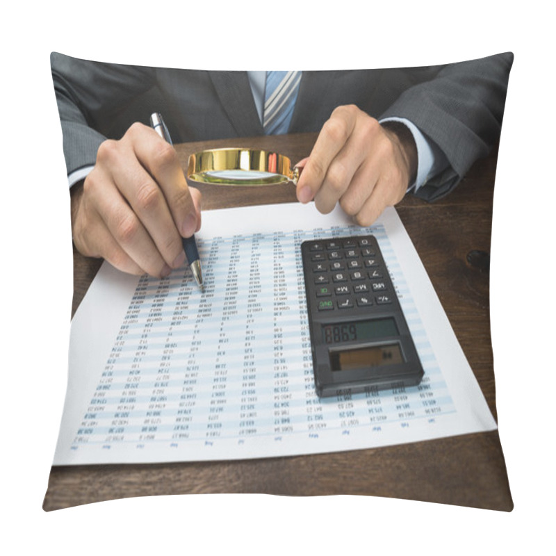 Personality  Businessperson Inspecting Financial Data Pillow Covers