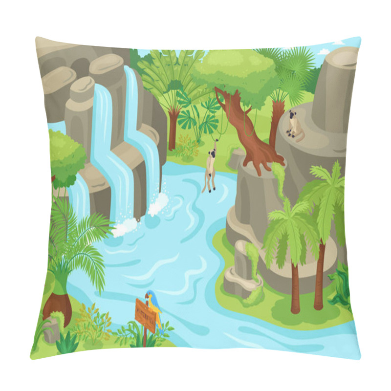 Personality  Isometric Jungle Waterfall Composition Pillow Covers