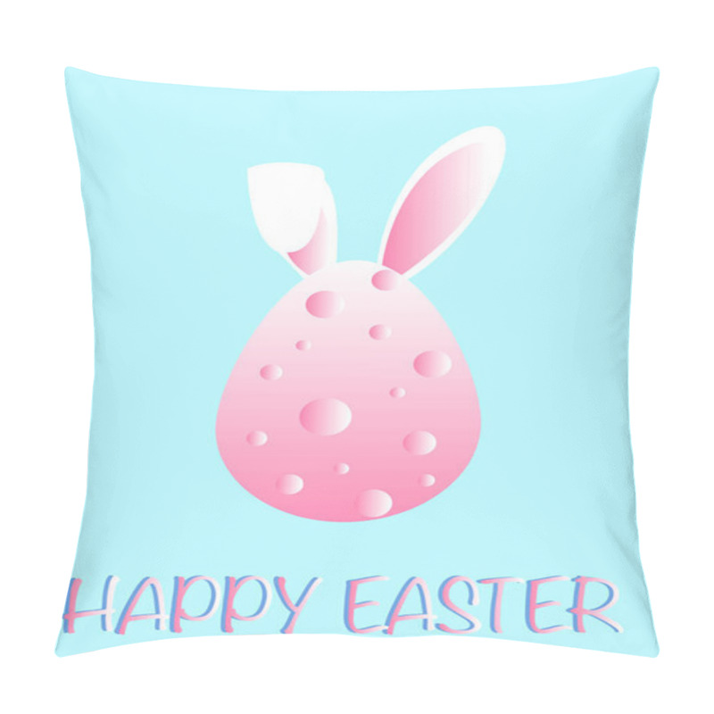 Personality  Illustration Of Pink Chicken Egg With Bunny Nears Near Happy Easter Lettering On Blue Pillow Covers