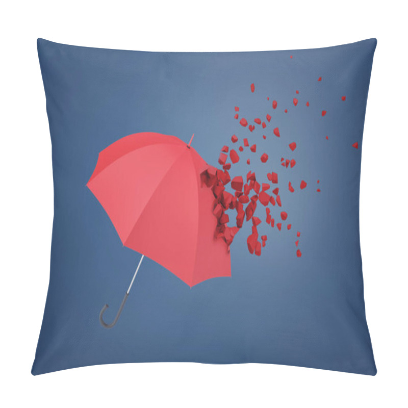 Personality  3d Rendering Of Red Umbrella Shattering On Blue Background Pillow Covers